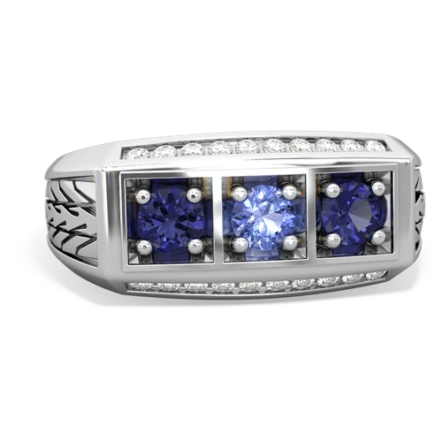 tanzanite-lab sapphire three stone ring