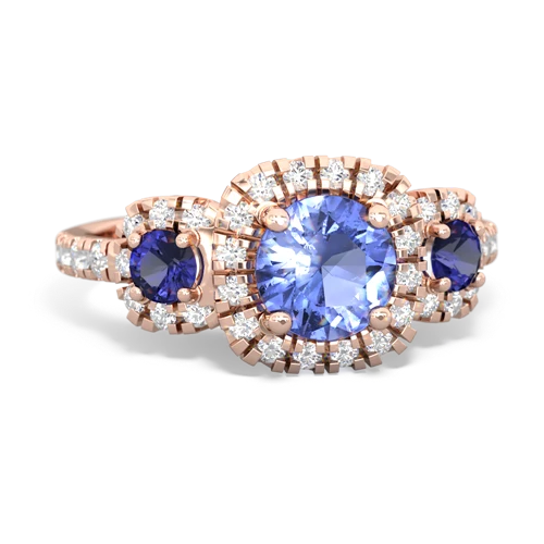 tanzanite-lab sapphire three stone regal ring