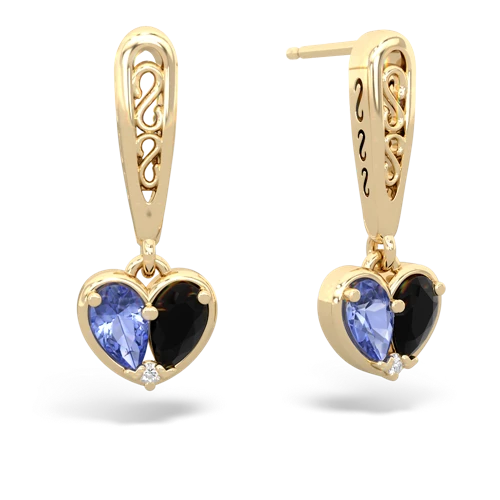 tanzanite-onyx filligree earrings