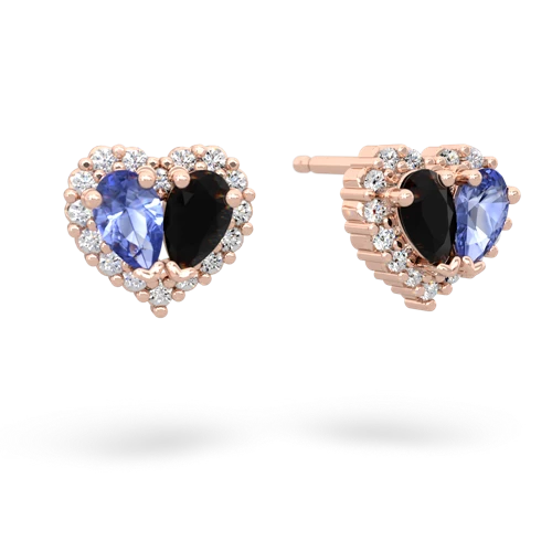 tanzanite-onyx halo-heart earrings