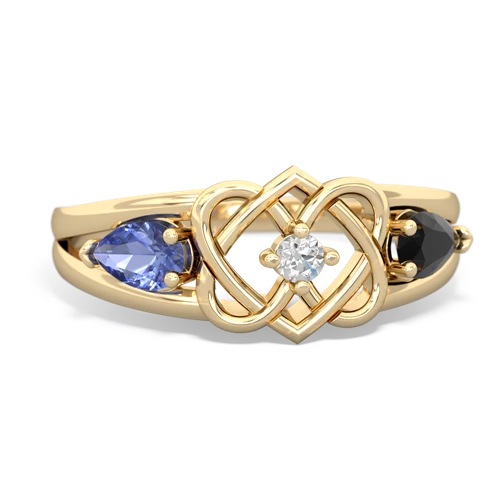 tanzanite-onyx double heart ring