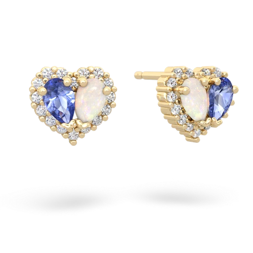 tanzanite-opal halo-heart earrings
