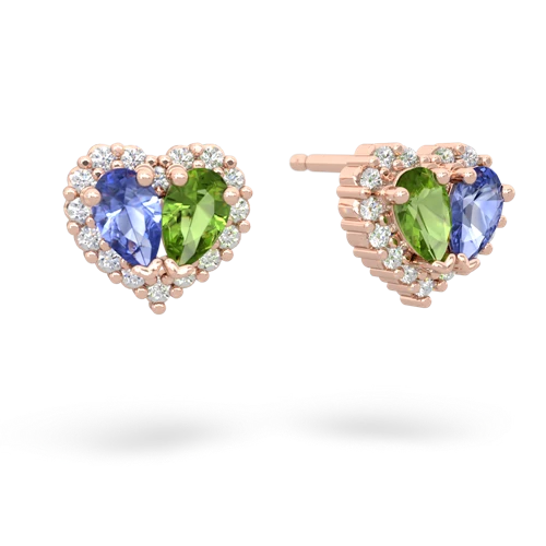 tanzanite-peridot halo-heart earrings