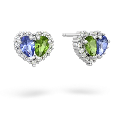 tanzanite-peridot halo-heart earrings