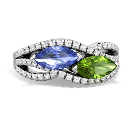 tanzanite-peridot double heart ring