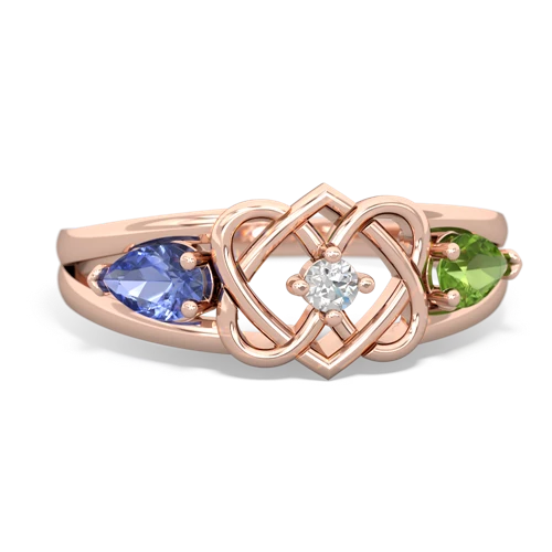 tanzanite-peridot double heart ring