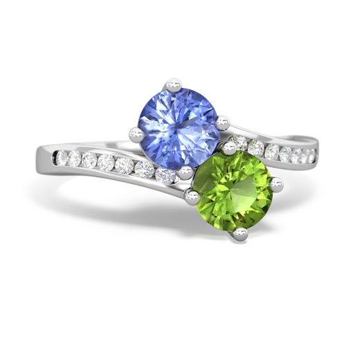 tanzanite-peridot two stone channel ring