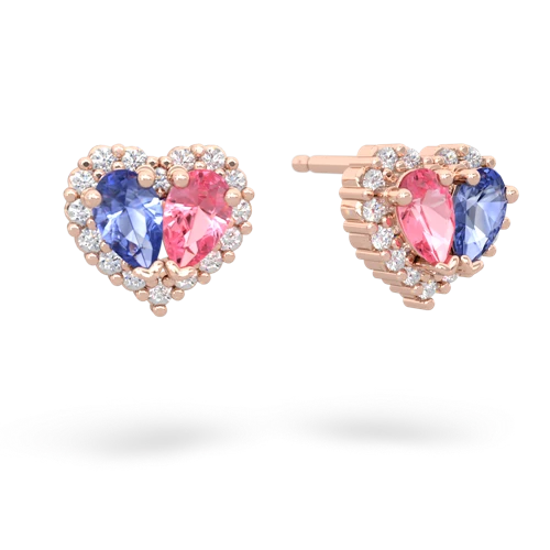 tanzanite-pink sapphire halo-heart earrings