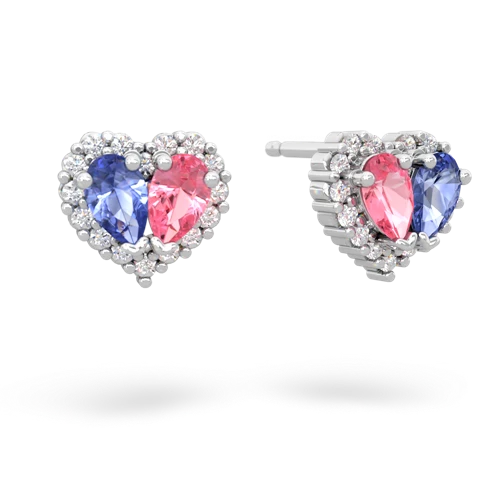 tanzanite-pink sapphire halo-heart earrings