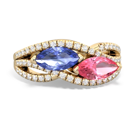 tanzanite-pink sapphire double heart ring