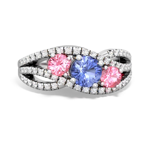 tanzanite-pink sapphire three stone pave ring