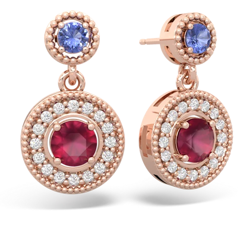 tanzanite-ruby halo earrings