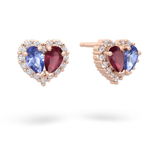 tanzanite-ruby halo-heart earrings