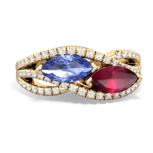 tanzanite-ruby double heart ring