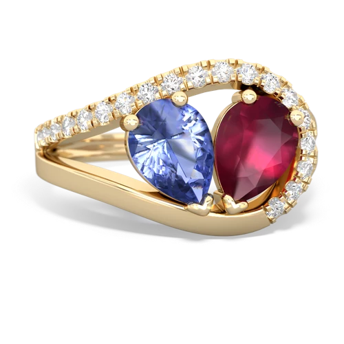 tanzanite-ruby pave heart ring