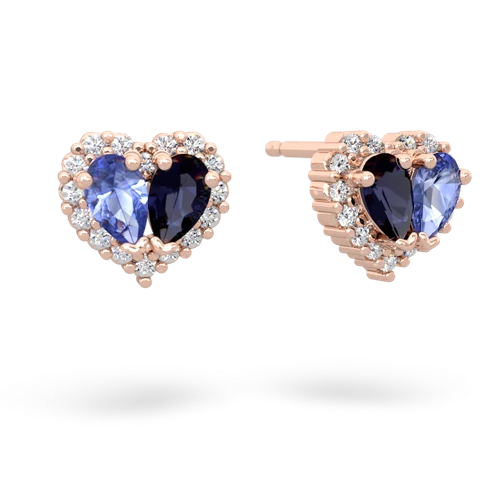 tanzanite-sapphire halo-heart earrings