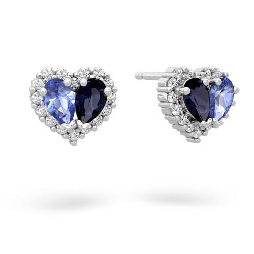 tanzanite-sapphire halo-heart earrings