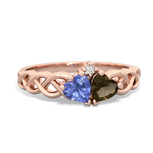 tanzanite-smoky quartz celtic braid ring