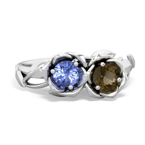 tanzanite-smoky quartz roses ring