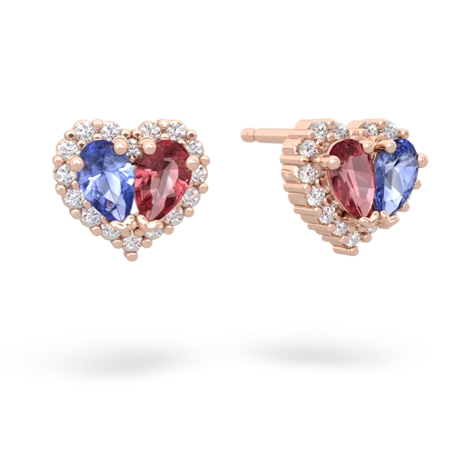 tanzanite-tourmaline halo-heart earrings