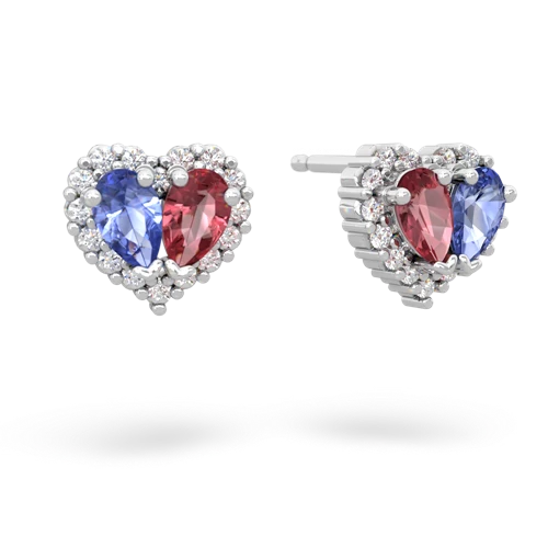 tanzanite-tourmaline halo-heart earrings