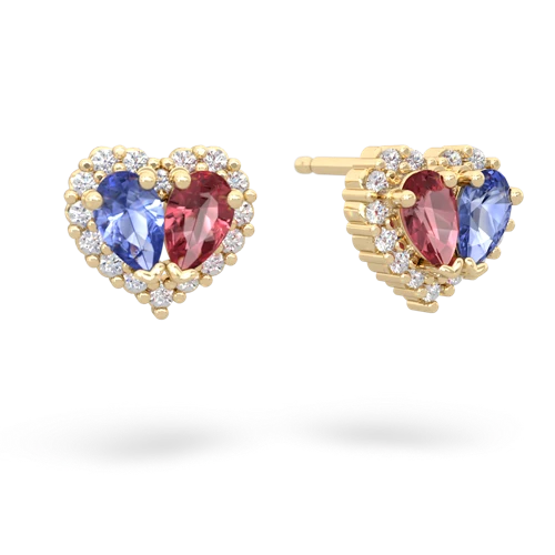tanzanite-tourmaline halo-heart earrings