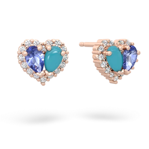 tanzanite-turquoise halo-heart earrings