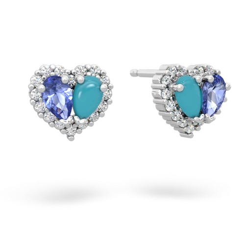 tanzanite-turquoise halo-heart earrings