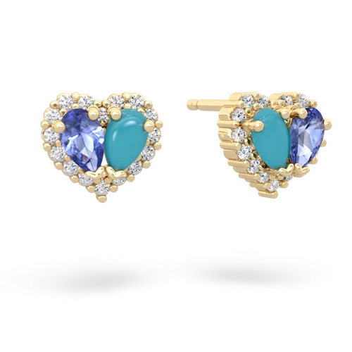 tanzanite-turquoise halo-heart earrings