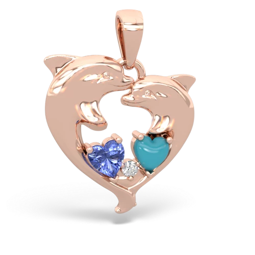 tanzanite-turquoise dolphins pendant