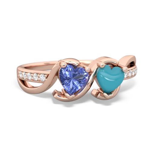 tanzanite-turquoise double heart ring