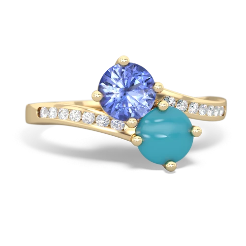 tanzanite-turquoise two stone channel ring