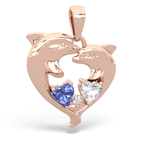 tanzanite-white topaz dolphins pendant