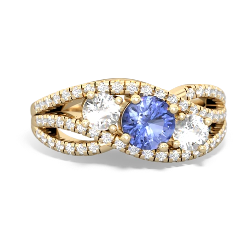 tanzanite-white topaz three stone pave ring