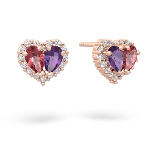 tourmaline-amethyst halo-heart earrings