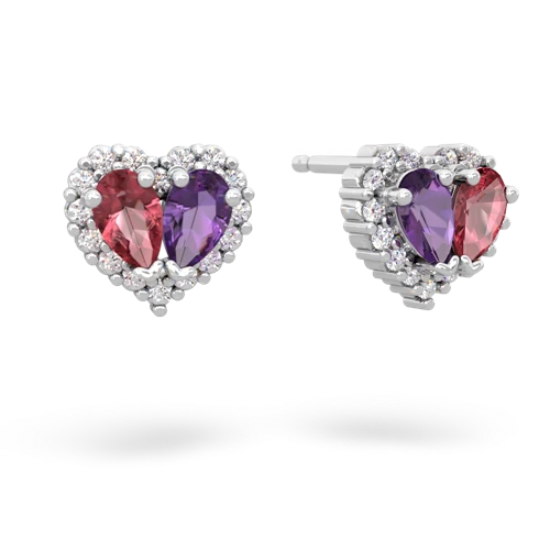 tourmaline-amethyst halo-heart earrings