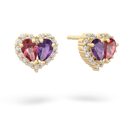 tourmaline-amethyst halo-heart earrings