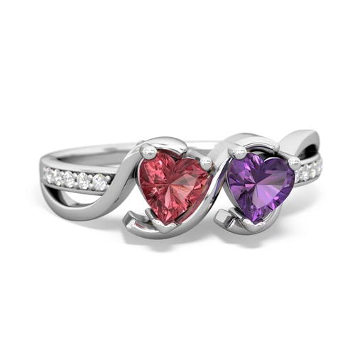 tourmaline-amethyst double heart ring