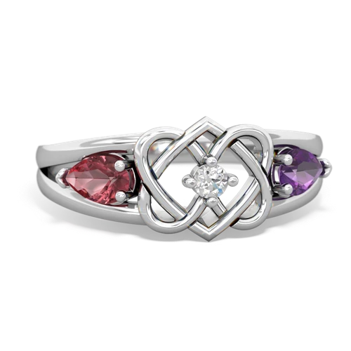 tourmaline-amethyst double heart ring