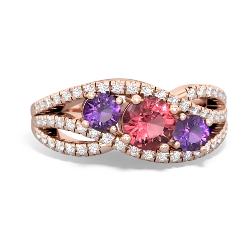 tourmaline-amethyst three stone pave ring