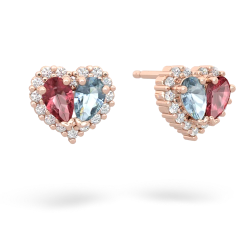 tourmaline-aquamarine halo-heart earrings