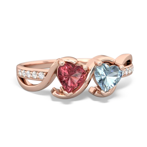 tourmaline-aquamarine double heart ring