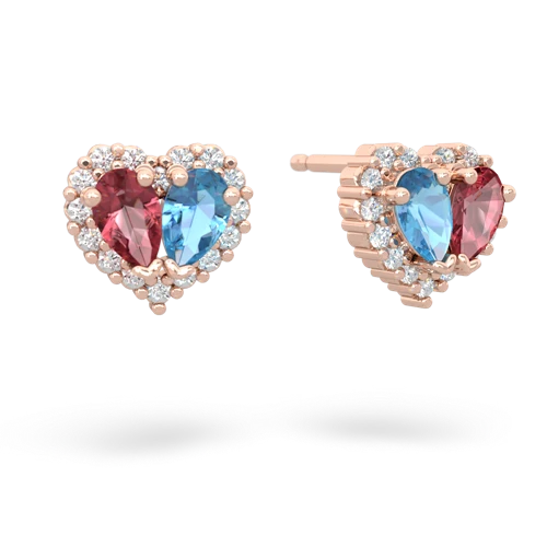 tourmaline-blue topaz halo-heart earrings