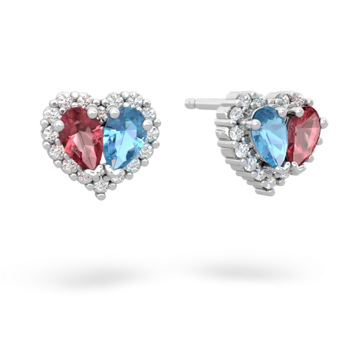 tourmaline-blue topaz halo-heart earrings