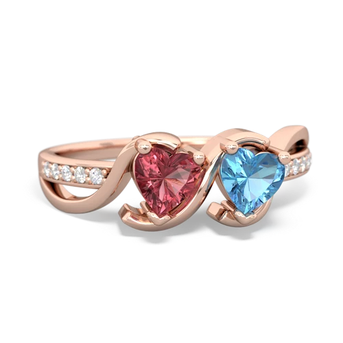 tourmaline-blue topaz double heart ring