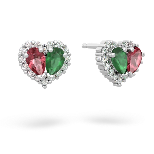 tourmaline-emerald halo-heart earrings