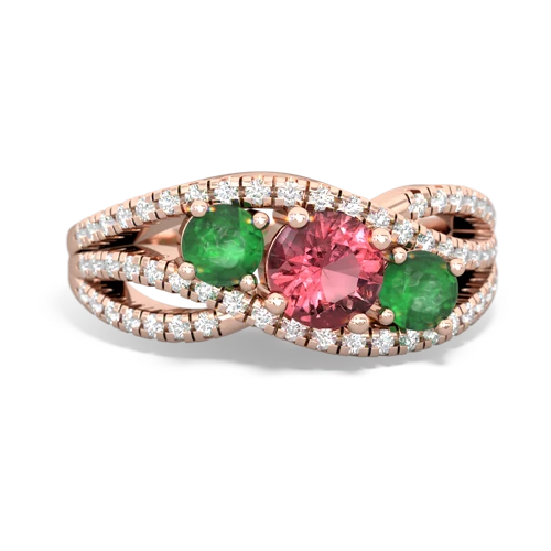 tourmaline-emerald three stone pave ring