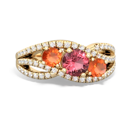 tourmaline-fire opal three stone pave ring