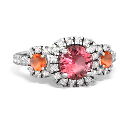 tourmaline-fire opal three stone regal ring