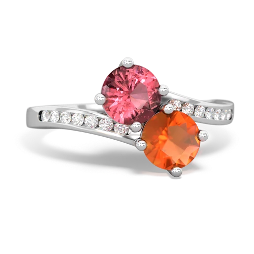 tourmaline-fire opal two stone channel ring